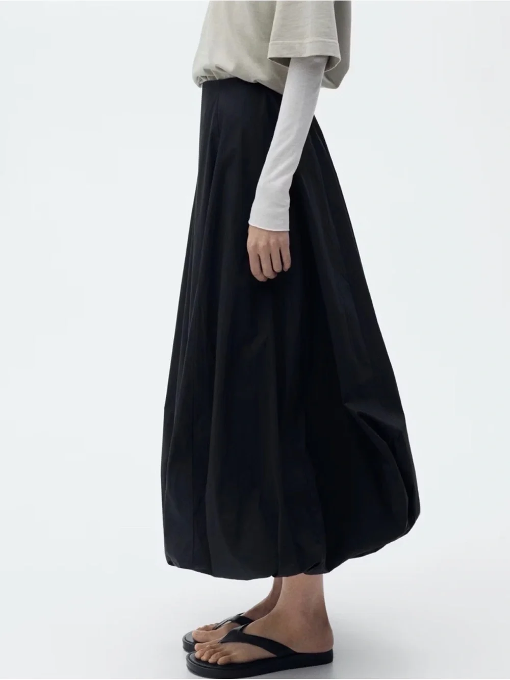 Mango Black Bubble-Hem Maxi Skirt